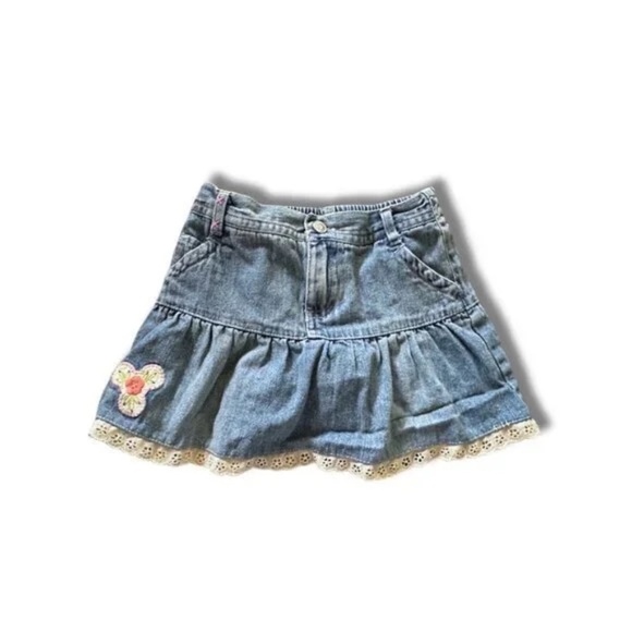 SET Baby Girl's Denim Skirt Size 18- 24 Months Floral Embroidered Blue Black - Picture 3 of 13